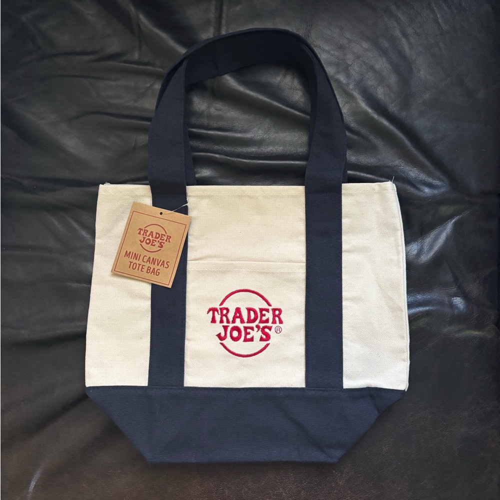 NWT In Hand Trader Joes Mini Canvas Tote Bag Navy Blue